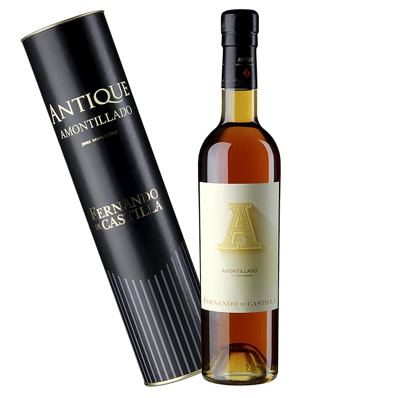 Sherry Amontillado Antik, tÃ¸r, 19% vol., Rey Fernando de Castilla, 92 PP - 500 ml - Flaske