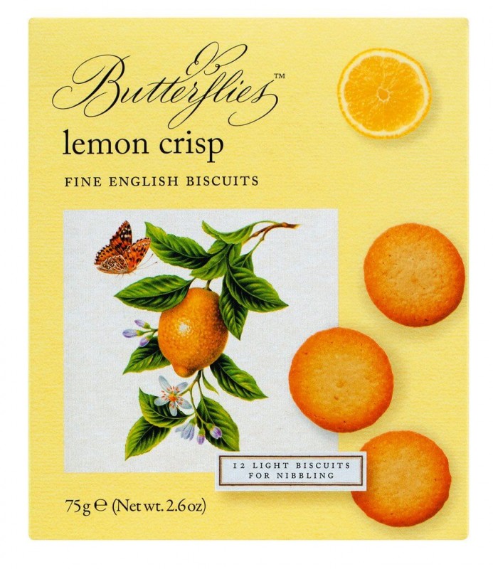 Butterflies Lemon Crisp, kolaci s okusom limuna, Artisan keksi - 75g - paket