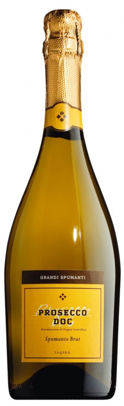 Prosecco DOC Spumante Brut, bile sumive vino, metoda Charmat, Grandi Spumanti - 0,75 l - Lahev