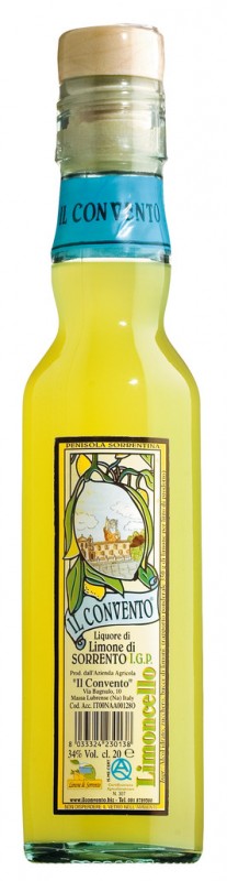 Limetkovy liker, Limoncello con Limoni di Sorrento IGP, Il Convento - 200 ml - Lahev