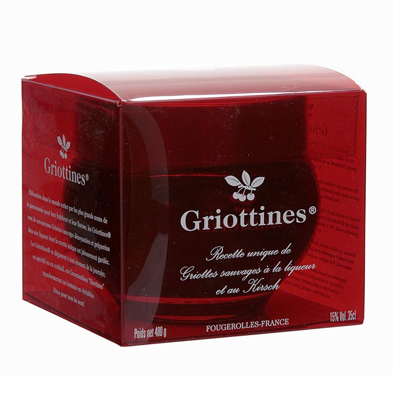 Griottines Original - griottes sauvages, au kirsch, sans noyau, sucrees, 15% vol. - 400g - Verre