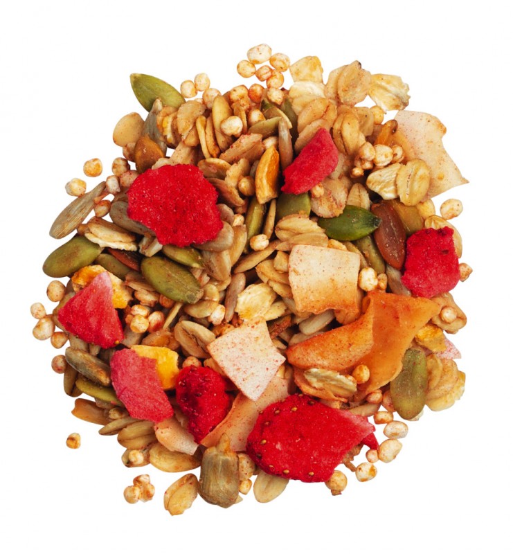 No. 8 Mango Cilek Granola, organik, cilek ve mangolu citir musli, organik, Kahvaltiyi Seviyorum - 250 gr - ambalaj