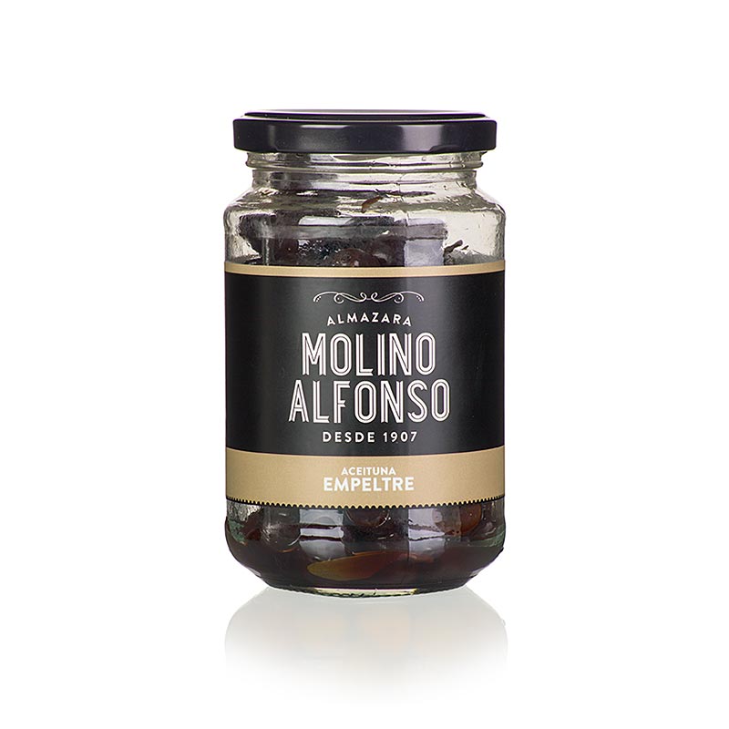 Crne olive, s koscico, Empeltre, naravne, Molino Alfonso - 200 g - Steklo