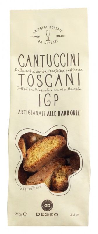 Cantuccini Toscani IGP Artigianali all Mandorle, Cantuccini sa bademima, Deseo - 250 g - torba