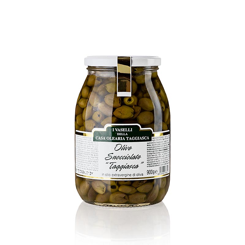 Crne olive Snocciolate, v olivnem olju, brez peck, Taggiasca - 900 g - Steklo