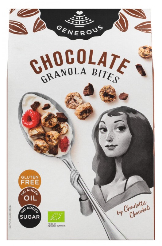 Czekoladowa Granola Bites, organiczna, gf, granola czekoladowa, bezglutenowa, organiczna, obfita - 300g - Pakiet