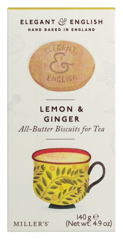 Elegant si englezesc Lemon + Ginger, biscuiti cu unt cu lamaie + ghimbir, Millerund039;s - 140 g - ambalaj