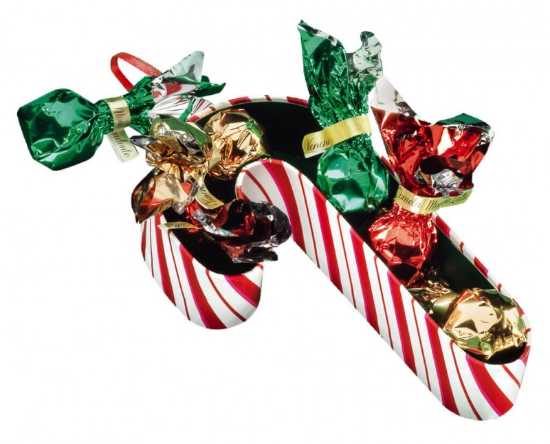 Candy Cane Christmas Bannecker, pudelko upominkowe w postaci cukierkow z czekoladowymi kometami, Venchi - 62g - Sztuka