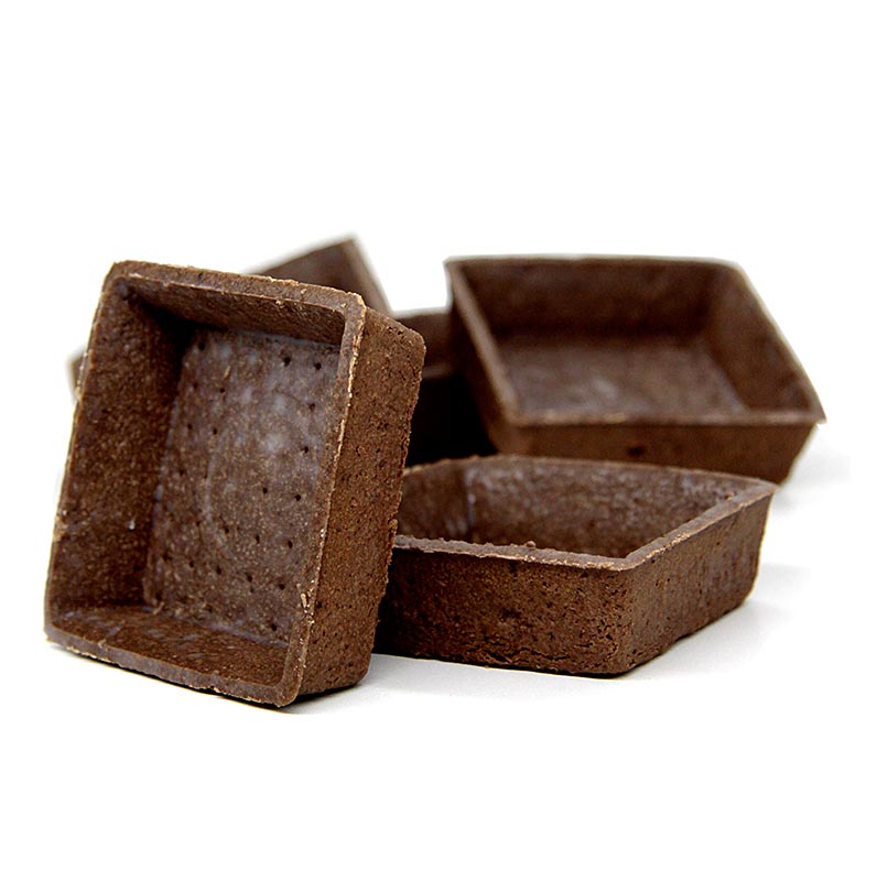 Tartelettes dessert, carrees, 7x7cm, H 1,8cm, pate brisee au chocolat - 3,45 kg, 120 pieces - Papier carton