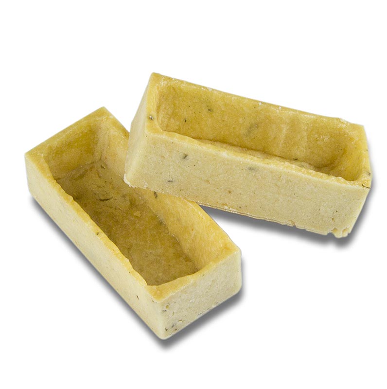 Snack tartlets, urt shortcrust wienerbrød, rektangulær, 23x50x14mm h - 1,15 kg, 192 stk - karton