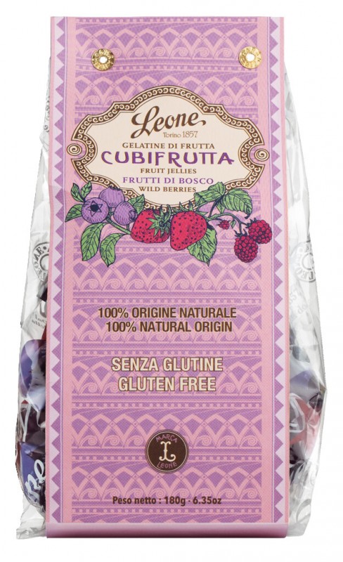 Gelatina cubifrutta di bosco, mistura de geleia de frutas morango, mirtilo, framboesa, leoa - 180g - bolsa