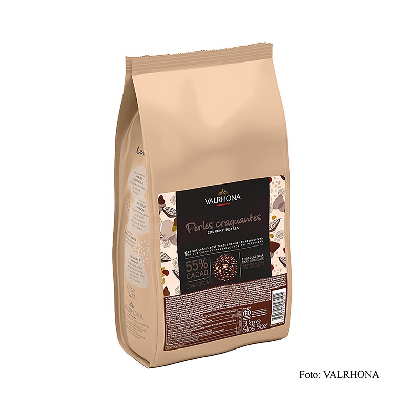 Perle croustillant, le remplissage des grains avec enrobage de chocolat, 55% de cacao, Valrhona - 3 kg - Sachet