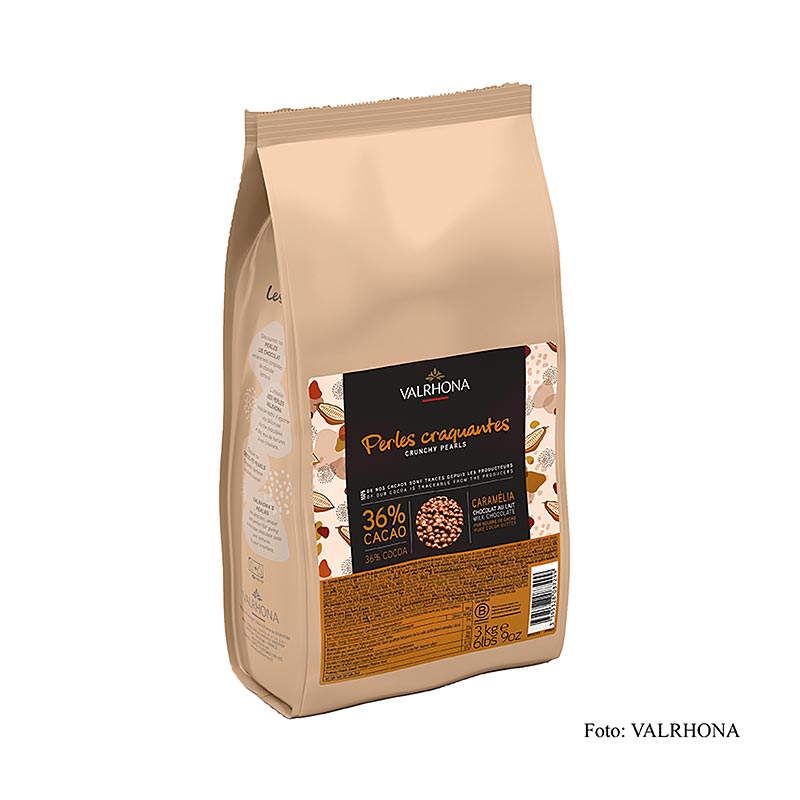 Perles croustillantes Valrhona, fourrage grain enrobé de chocolat au lait, 36% de cacao - 3 kg - sac