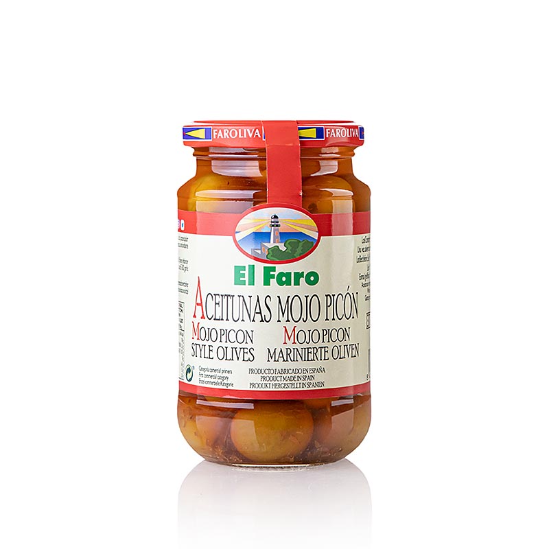 Olives verdes Mojo Picon, amb pinyol, El Faro - 350 g - Vidre