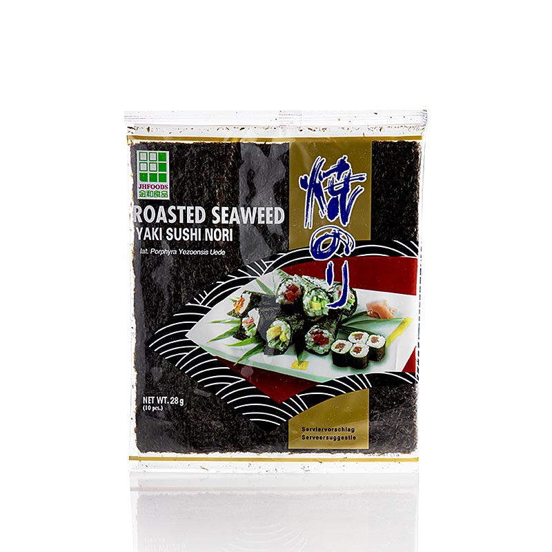 Yakinori whole size, dried seaweed leaves, roasted, JHFOODS - 28g, 10 sheets - bag