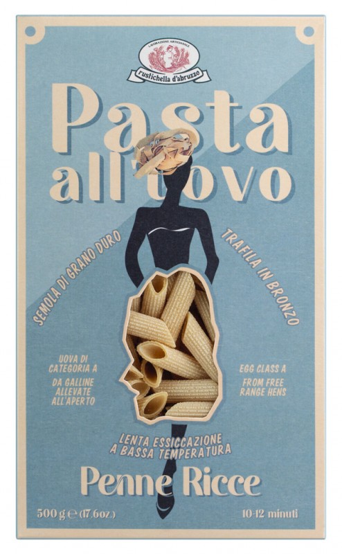 Penne ricce all`uovo, pete me veze, Rusticella - 500 gr - paketoj