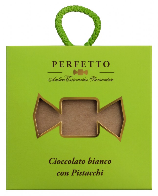 Perfetto bianco con pistacchi, cubo, pralinka z bile cokolady s pistaciemi, Antica Torroneria Piemontese - 100 g - balicek