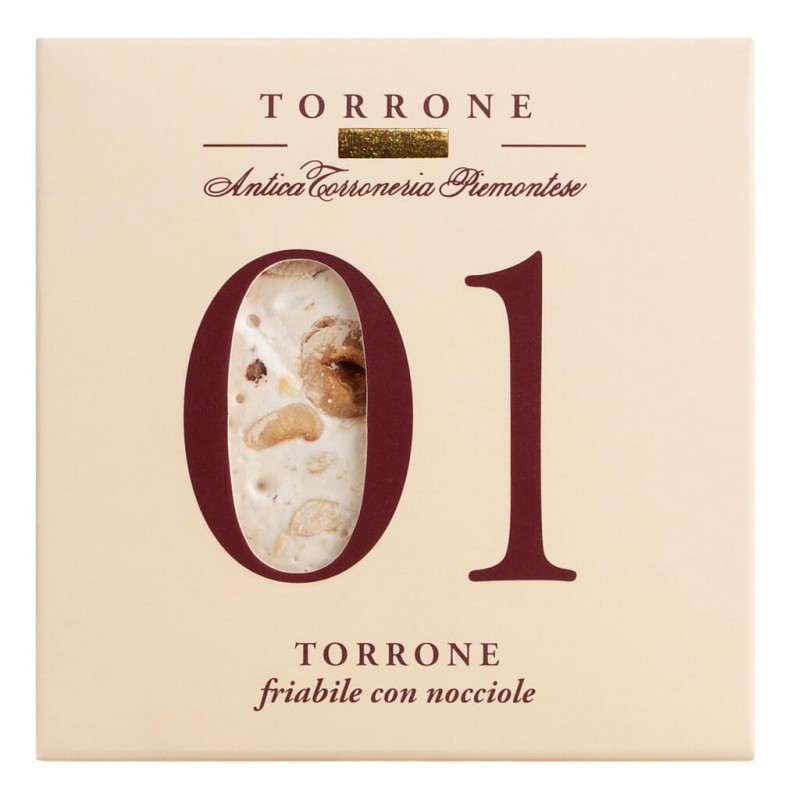 1 - Torrone friabile con nocciole Piemonte IGP, turron con avellanas del Piamonte, duro, Antica Torroneria Piemontese - 80g - embalar