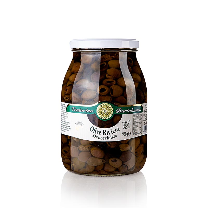 Olive Venturino Denocciolate Riviera in olio di oliva, senza nocciolo - 950 g - Bicchiere