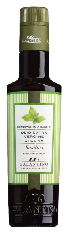 Olio extra virgine di oliva e basilico, olio extra vergine di oliva al basilico, Galantino - 250 ml - Bottiglia