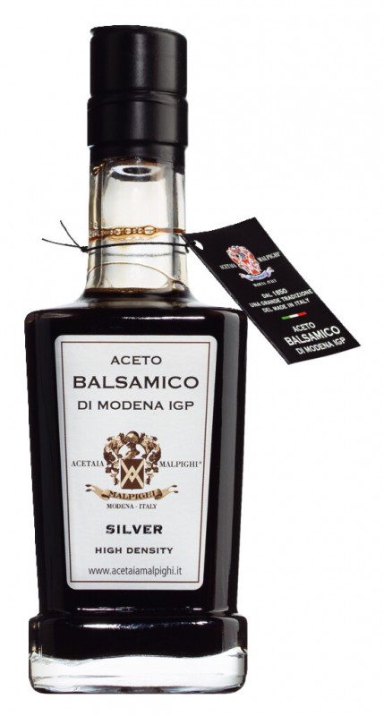 Aceto Balsamico di Modena IGP Argento, Aceto Balsamico di Modena IGP, conservato per 8 anni, Malpighi - 250 ml - Bottiglia