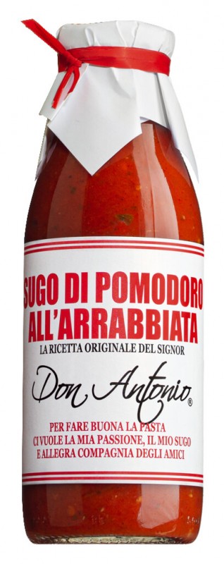 Sugo all`arrabbiata, salsa di pomodoro con peperoncino, Don Antonio - 480 ml - Bottiglia