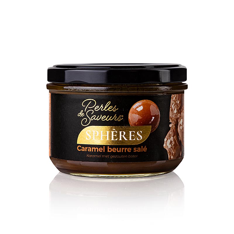 Spheres de Caviar assaisonnees Caramel au Sel, Spherique 20 mm, Perles de Saveurs - 250 g, environ 30 pieces - Verre