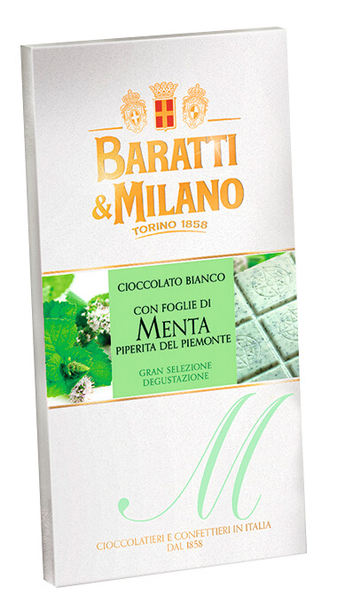 Tavoletta Menta, Weiße Schokolade mit Pfefferminze, Baratti e Milano - 75 g - Stück