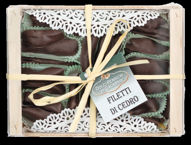 Filetti di cedro con cioccolato fondente, Zitronatzitronenfilets mit Zartbitterschokolade, Dolci Pensieri - 200 g - Packung