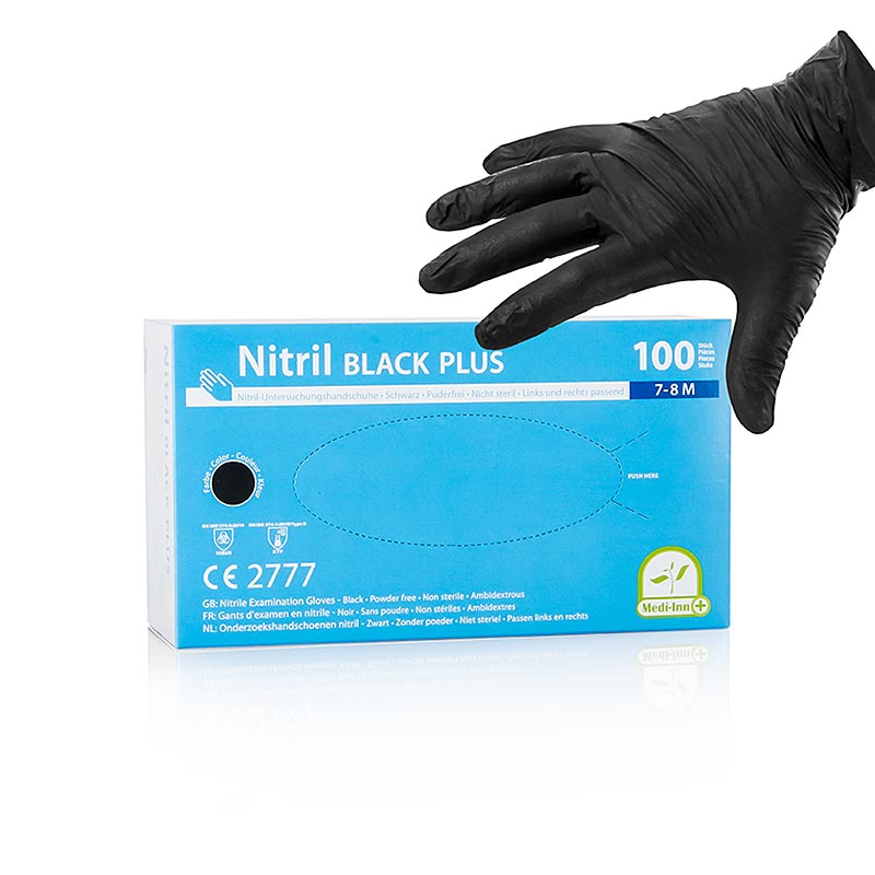 Guantes desechables nitrilo, negros, M, sin polvo - 100 piezas - caja