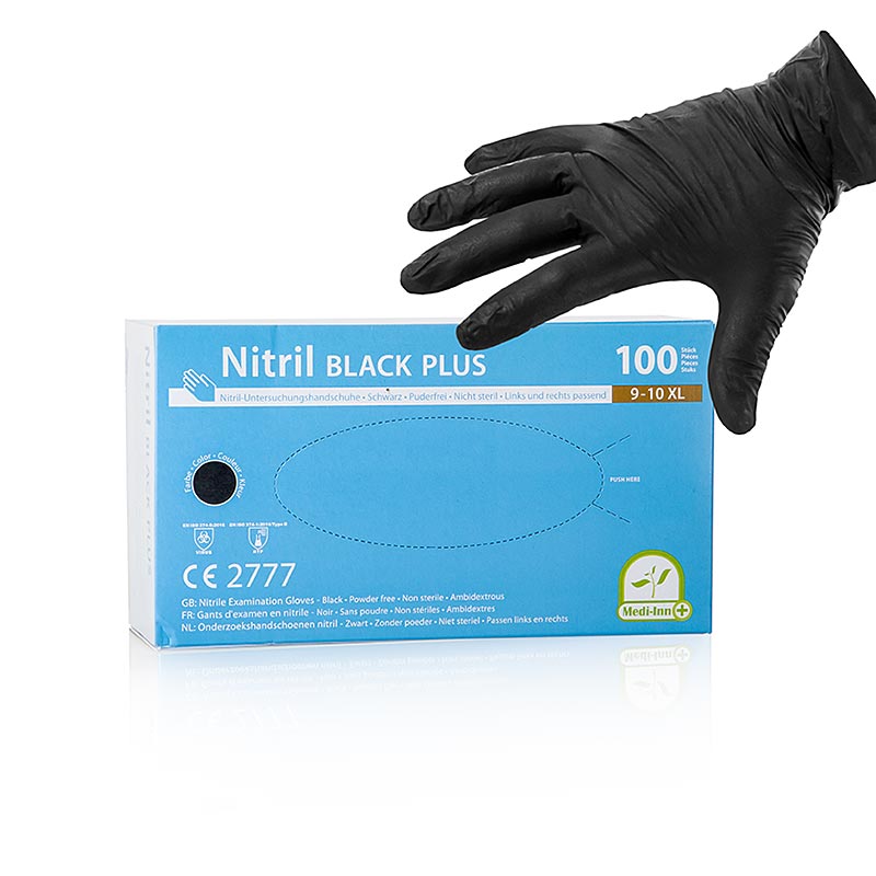 Guantes desechables nitrilo, negros, XL, sin polvo - 100 piezas - caja