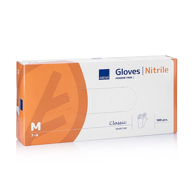 Disposable Nitrile Gloves, White, M, powder-free - 100 pieces - Cardboard