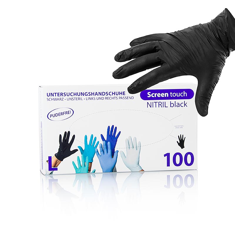 Guantes desechables nitrilo, negros, L, sin polvo - 100 piezas - caja