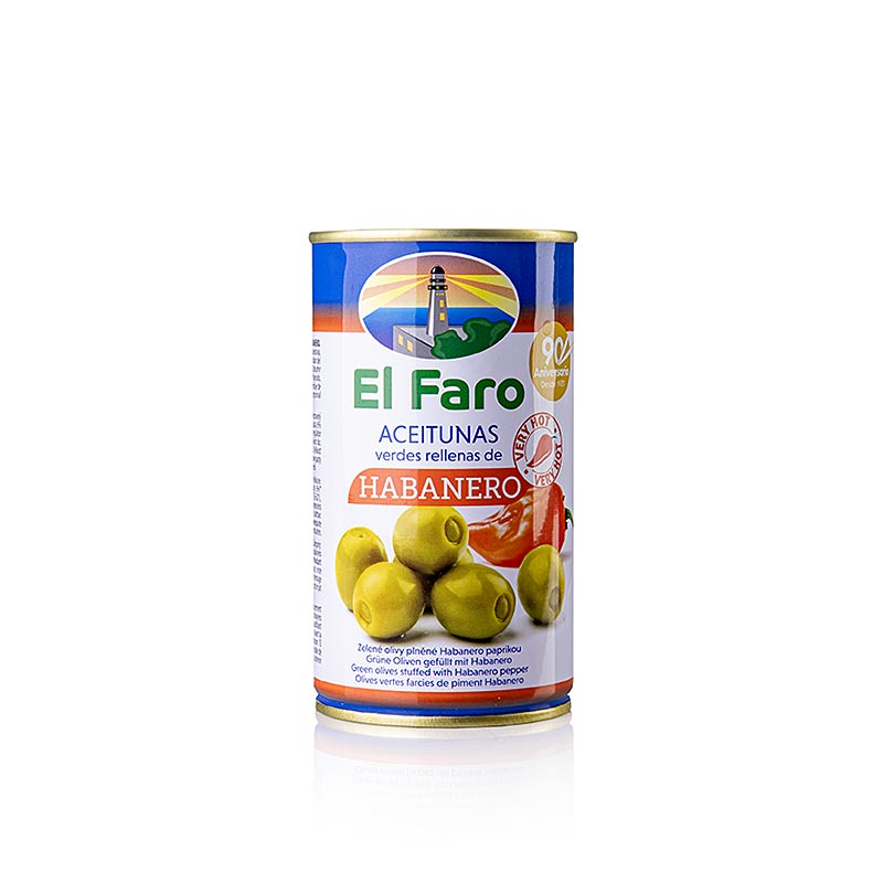 Groene olijven, met habanero chili, El Faro - 350g - kan