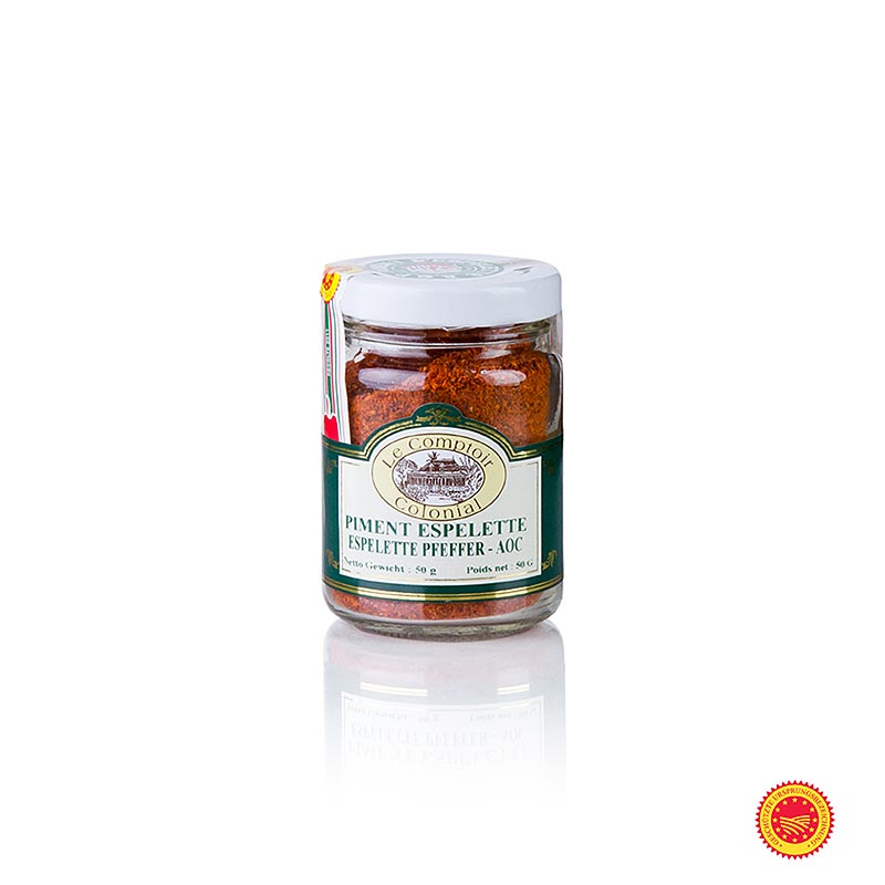 Piment d`Espelette, le poivre français, poudre de piment - 50 g - verre