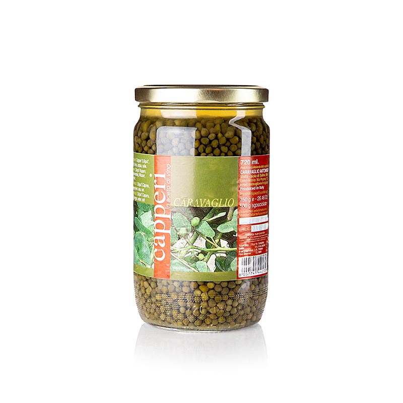 Kaprikset, erittain pienet, valkoviinietikassa merisuolalla, Caravaglio - 750 g - Lasi