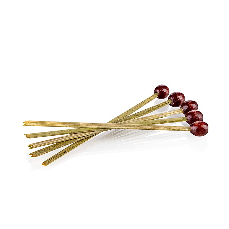 Brochette de bambou fendue avec perle rouge, 8 cm de long - 100 pieces - sac