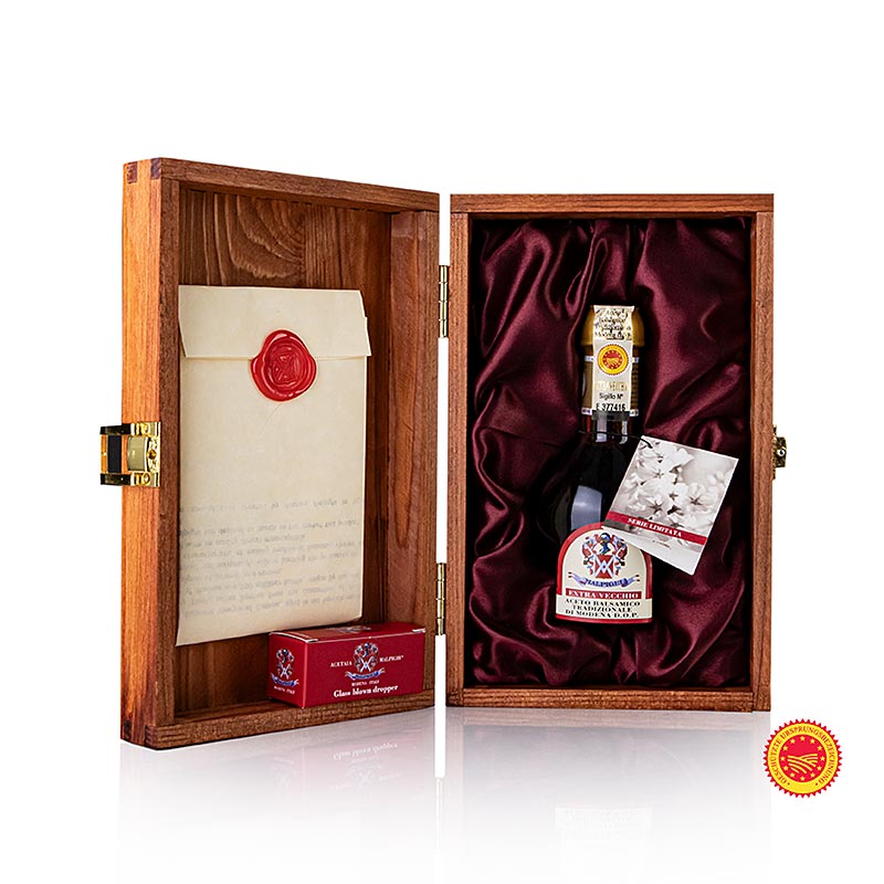 Aceto Balsamico Tradizionale, DOP Ciliegio, 50 anni, confezione regalo leggera, Malpighi - 100 ml - Bottiglia