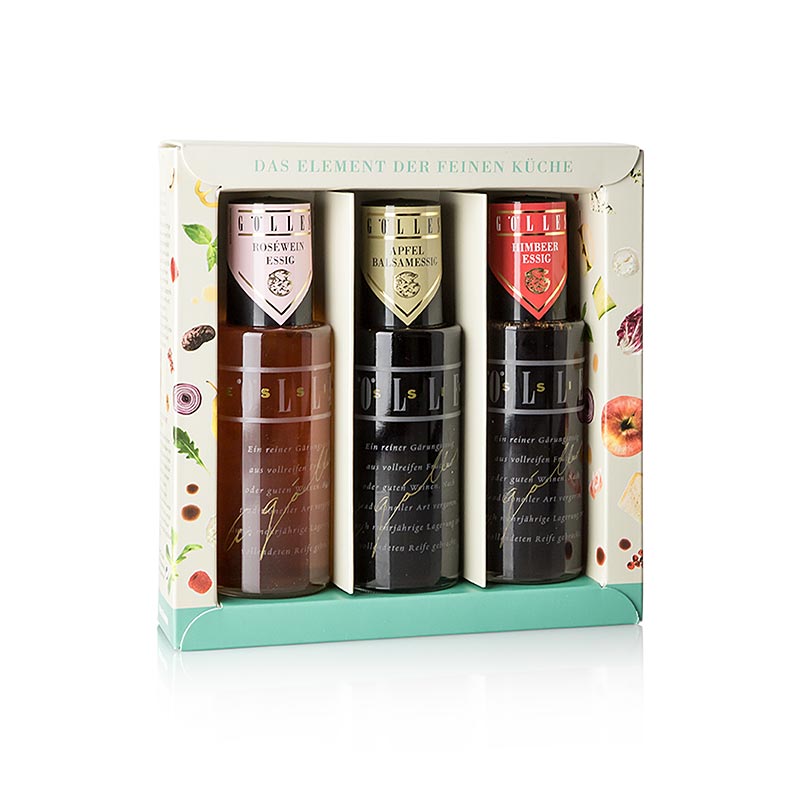 Golles vinegar atomizer set: balsamic apple cider vinegar, raspberry and Schilcher vinegar - 375ml, 3x125ml - Cardboard