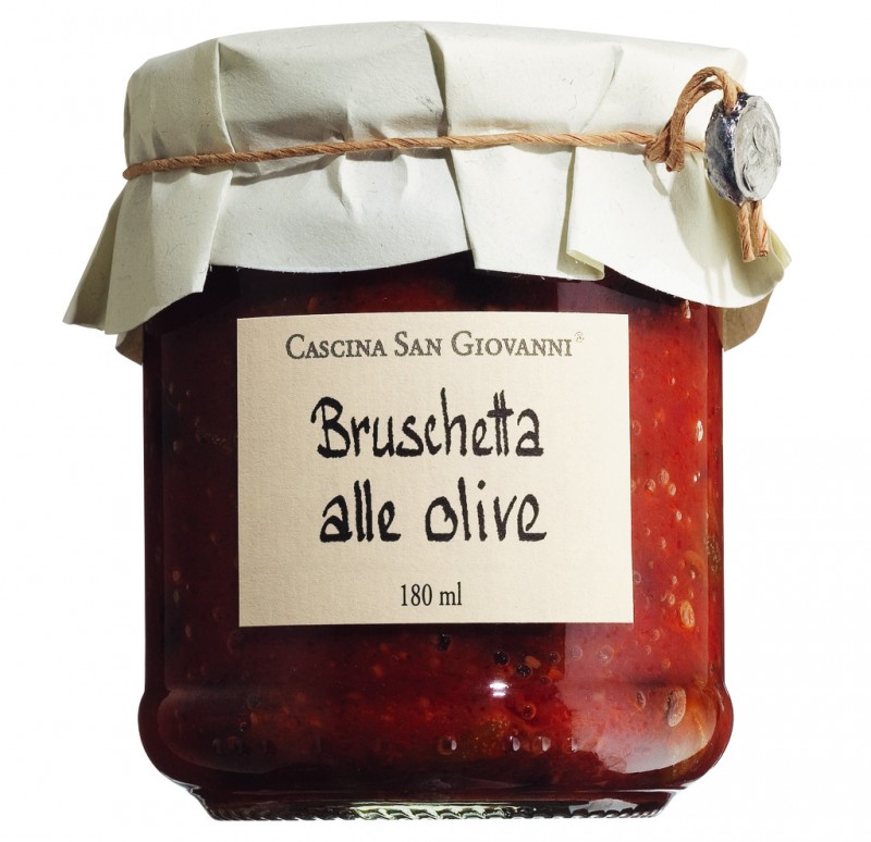 Bruschetta toute olive, tomates tartinees aux olives, Cascina San Giovanni - 180 ml - Verre