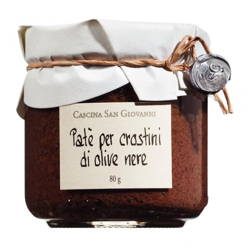 Pate d`olives noires, creme de crostino aux olives noires, Cascina San Giovanni - 80g - Verre