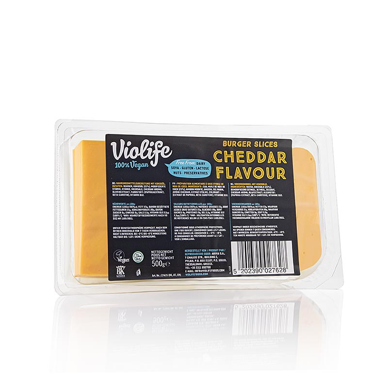 Violife - Cheddar-smaak, gesneden, veganistisch kaasalternatief - 500g - vacuum