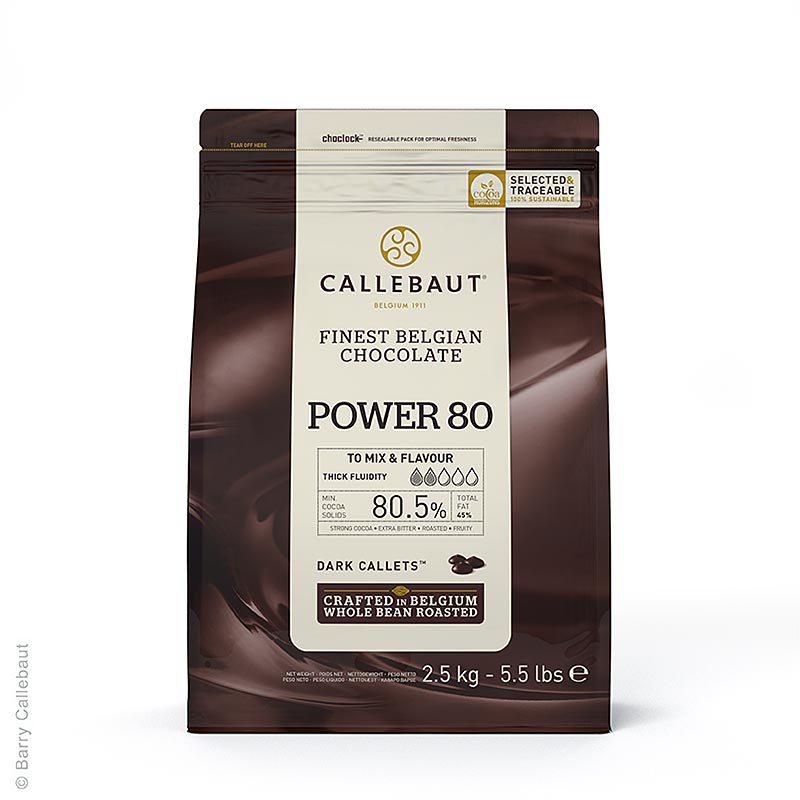 Dark Power 80, Bitter Schokoladen Callets Couverture, Callebaut - 2,5 kg - Beutel