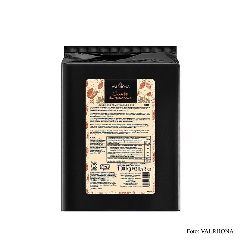 Valrhona Cuvee Sao Thome, dunkle Couverture, 76% Kakao, Block (12830) - 1 kg - Beutel