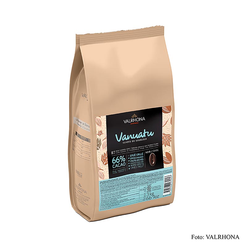 Valrhona Cuvee Vanuatu, donkere couverture, 66% cacao, callets (44722) - 3 kg - tas