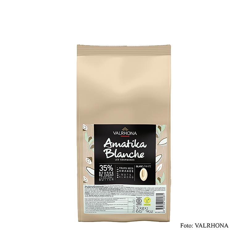 Valrhona AMATIKA, VEGANE weiße Couverture, 35% Kakao, Callets (43096) - 3 kg - Beutel