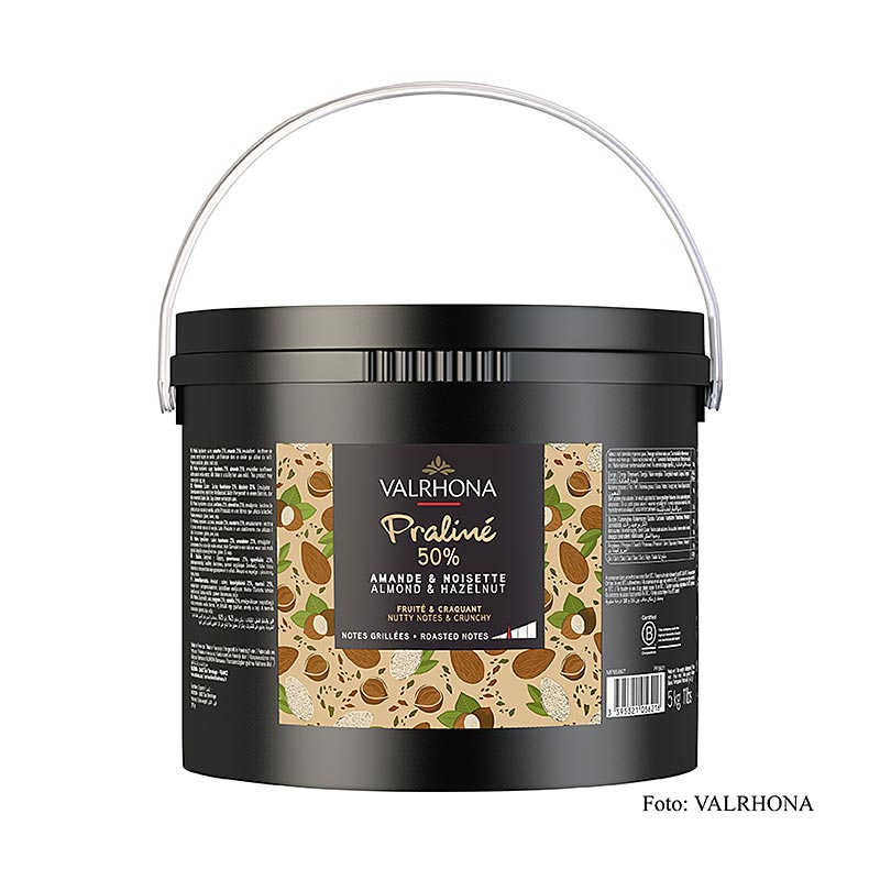 Valrhona Praline Masse knusprig, 25 % Haselnuss, 25 % Mandel, intensive Nussnoten - 5 kg - Eimer