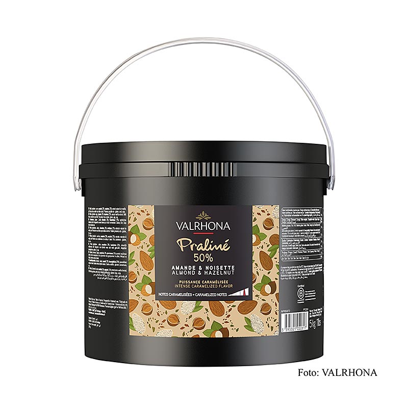 Valrhona Praline Masse fein, 25 % Haselnuss, 25 % Mandel, intensive Nussnoten - 5 kg - Eimer