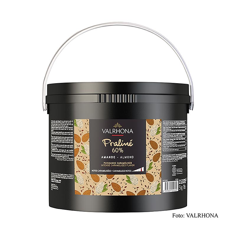 Valrhona Praline Masse fein, 60 % Mandel, intensive Nuss- und kräftige Karamellnoten - 5 kg - Eimer