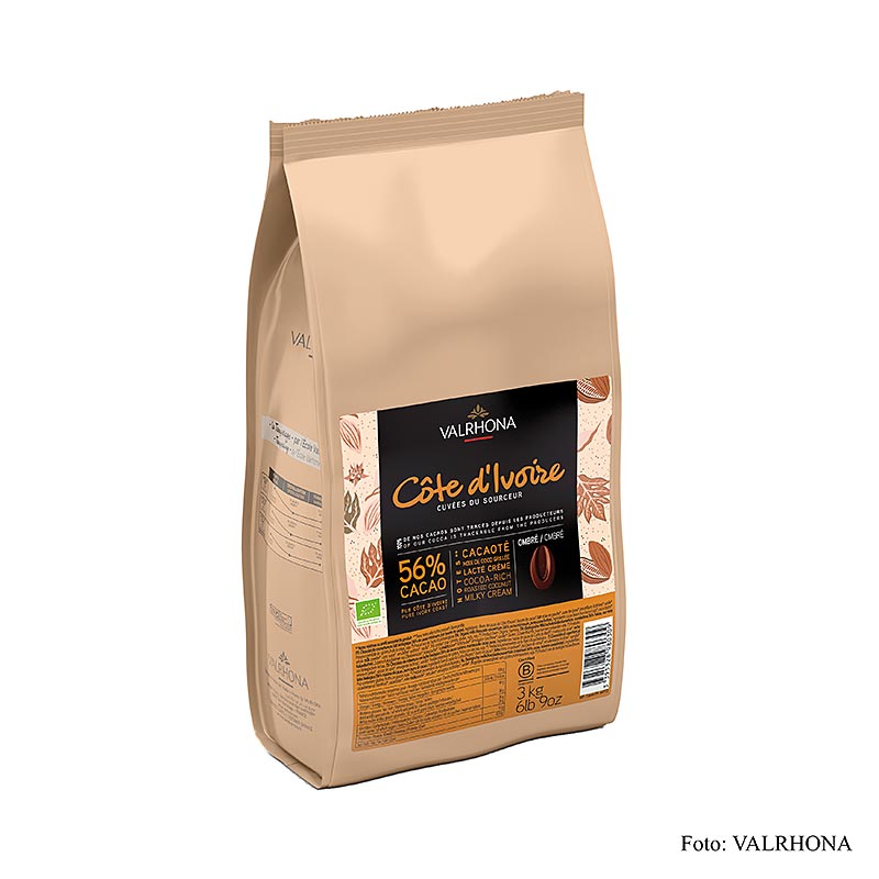 Valrhona Cuvee Cote Ivoire, milk couverture, 56% cocoa, Callets (44772) ORGANIC - 3kg - bag